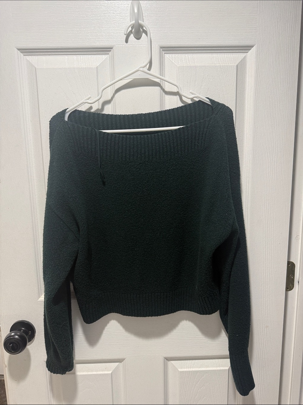 & Other Stories Dark Green Off-the-Shoulder Ribbed Sweater